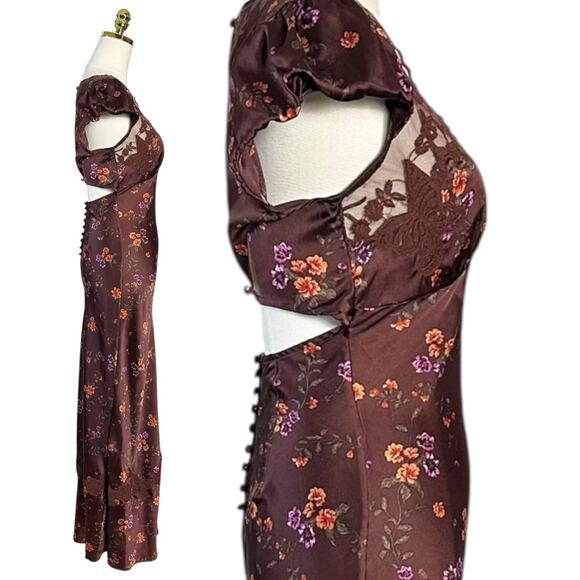 Free People Dainty Lace Retro 90s Butterfly Babe Maxi Dress Brown Combo Medium - Picture 10 of 16